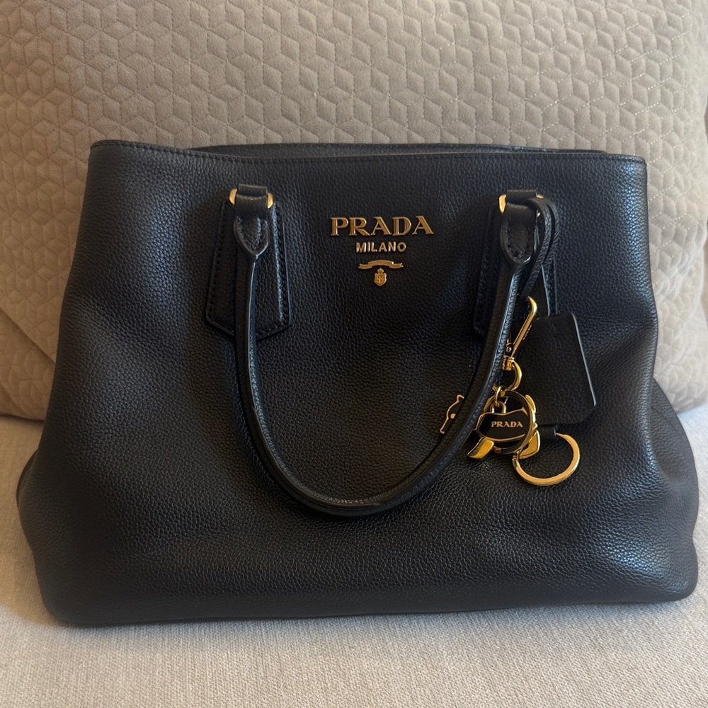 Prada Black Leather Satchel with Gold Accents